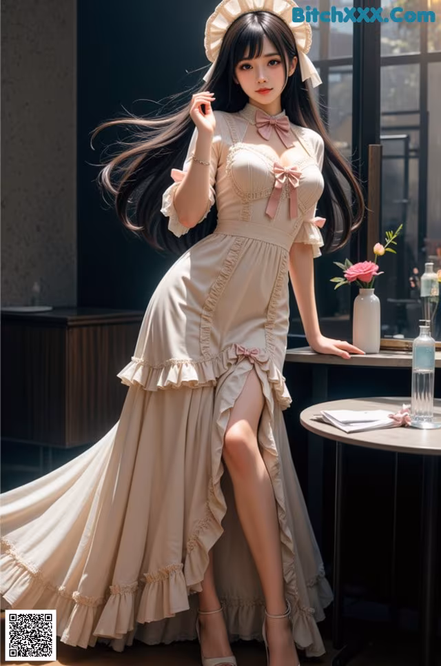 a woman in a dress and hat posing for a picture